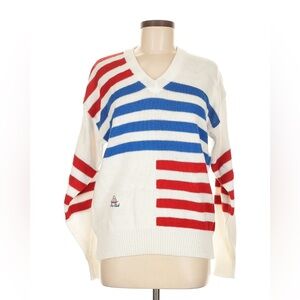 Vintage Nautical Sweater Women's Size M Medium White Red Blue Preppy Classic Top